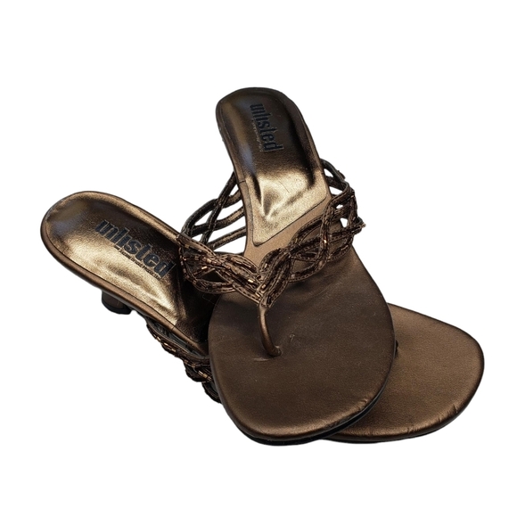 Unlisted | 90s Square Toe Vegan Leather Embellished Thong Block Heel Sandals 6.5 - Picture 3 of 11